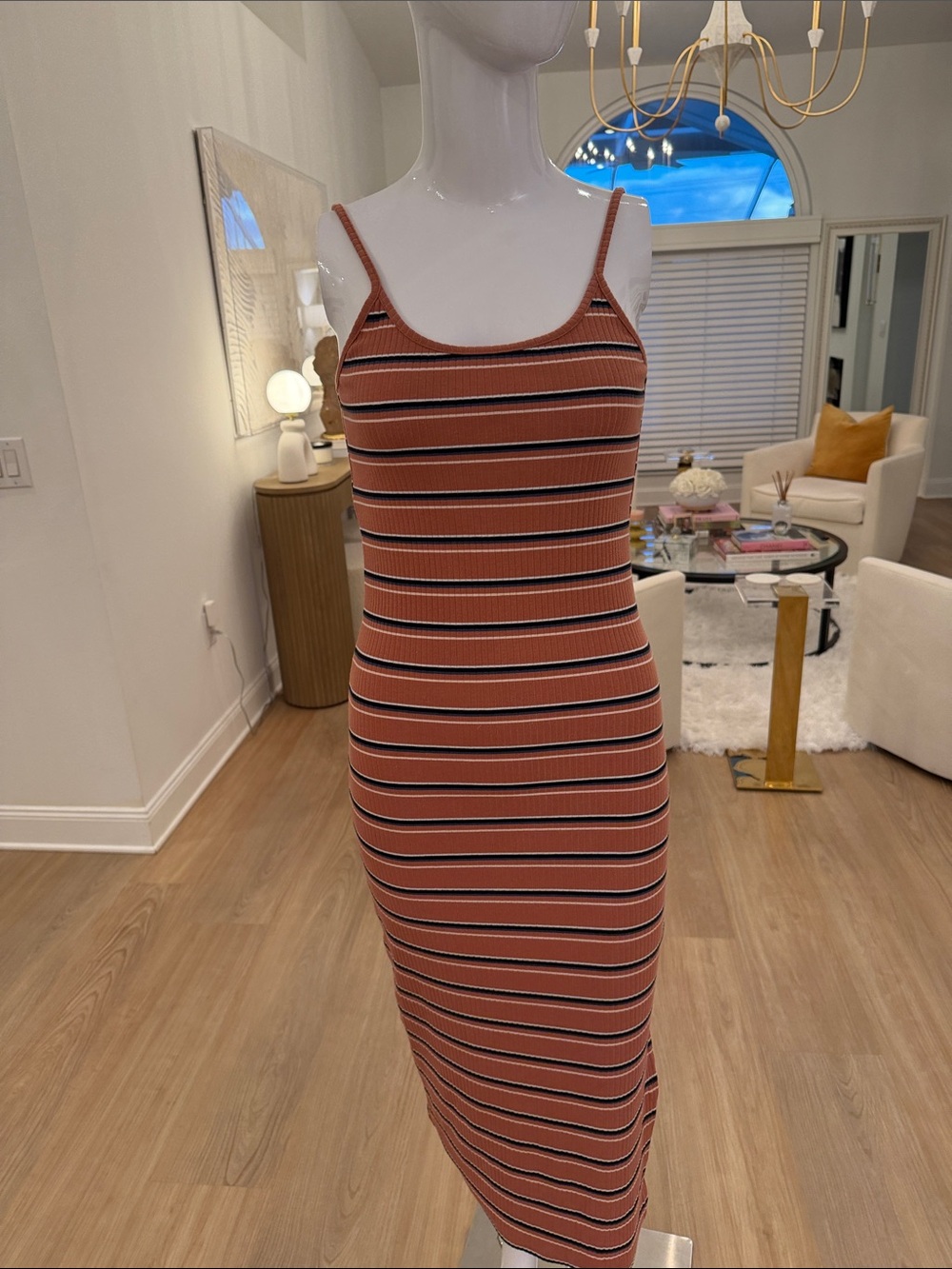 Striped Mauve Midi Tank Dress - MauveBlackBlue